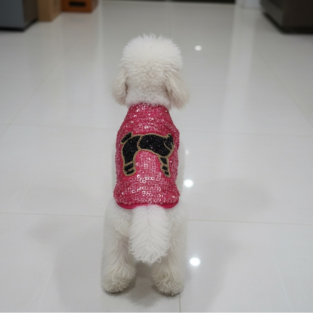 Sequin Dog Sweater - Pink and Black with sequin‎ poodle